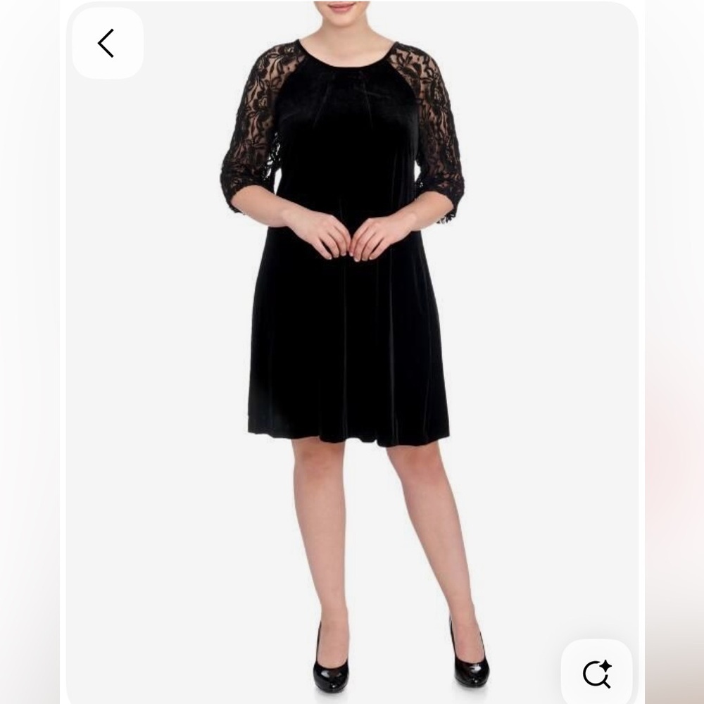 Gabby Skye Black Velvet Dress Lace Sleeves Size 8 Goth Whimsigoth Witchy Fairy